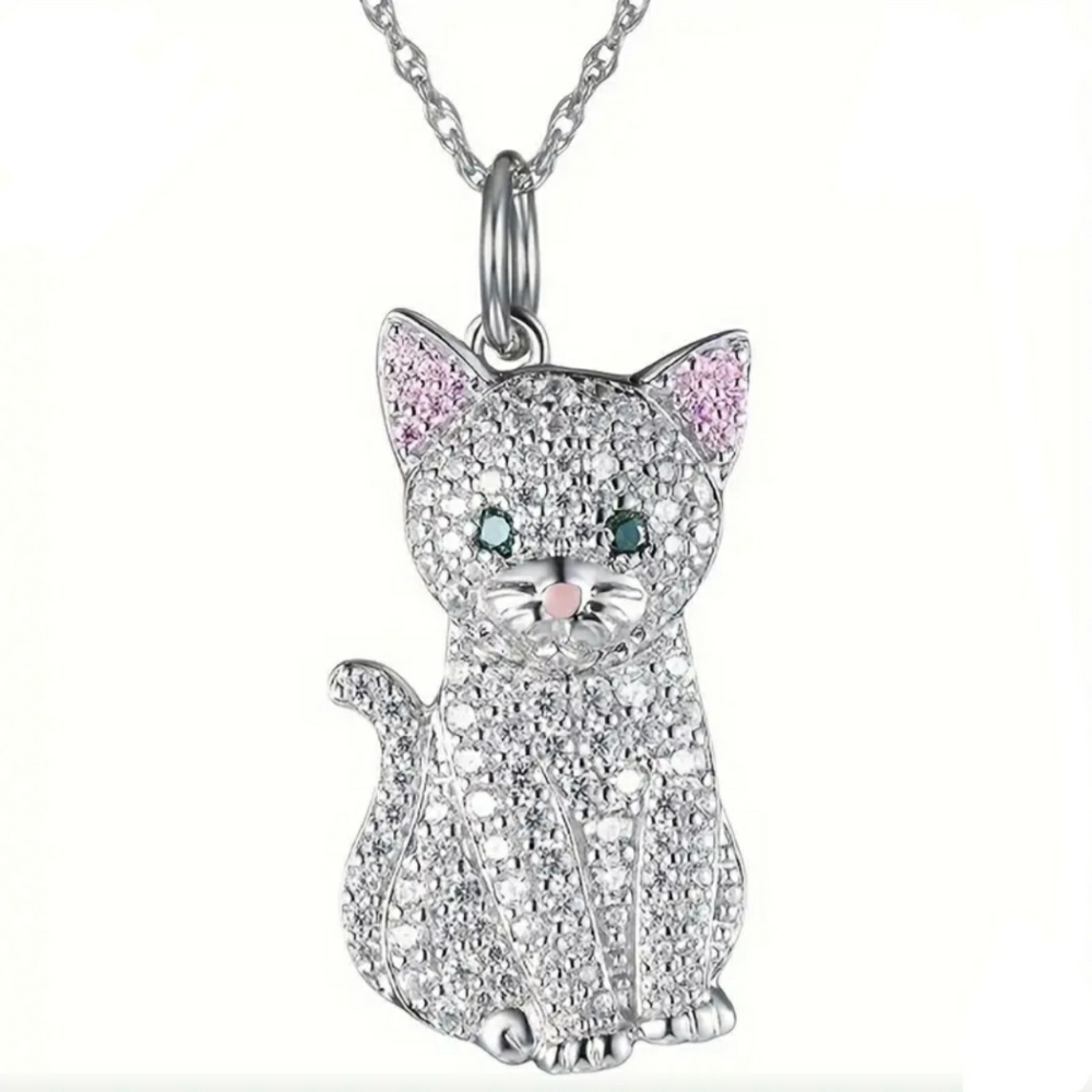 1pc Exquisite Cute And Fashionable Silvery Cat Pendant Necklace,